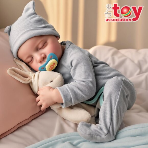 🆕17-Inch Full Body Vinyl Silicone Baby Doll Sleeping Boy with Feeding Toy - Picture 4 of 9